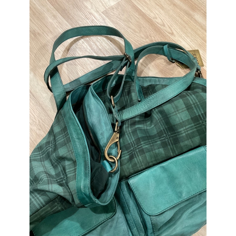 Rare Free People We The Free Rockport Tote Highland Plaid Teal Leather Large Bag - Picture 4 of 4